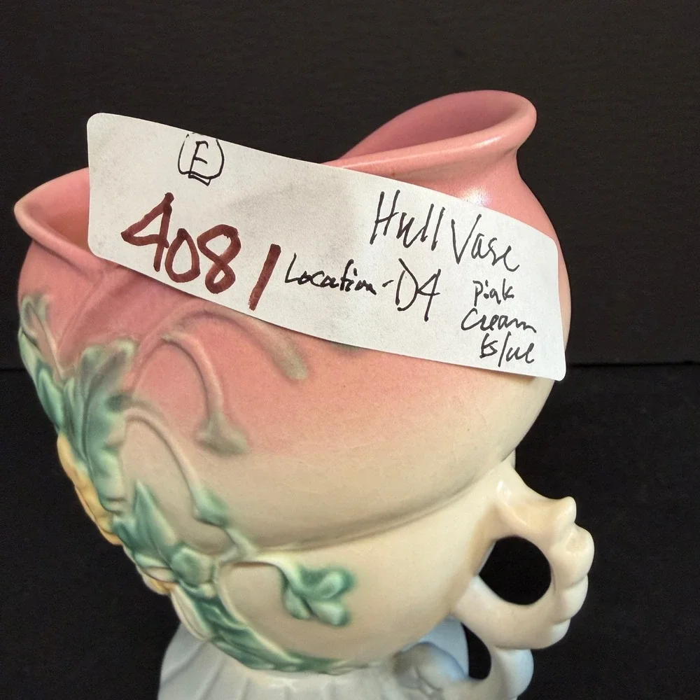 Vintage Hull Art Pottery Wildflower Vase W-5-6.5 Pink Blue Matte Cornucopia 6.75